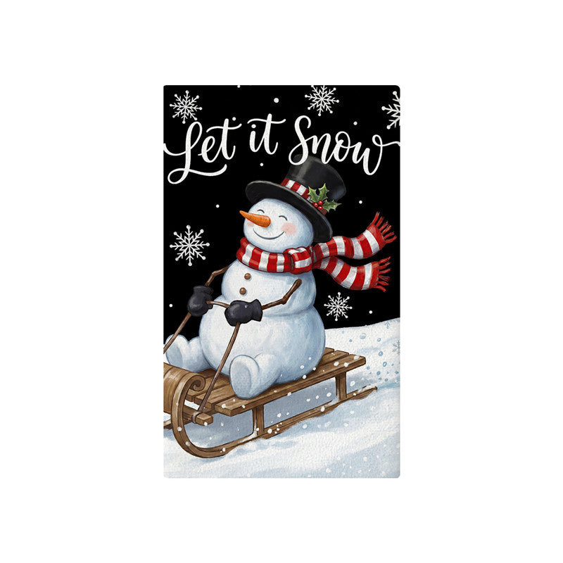 Festive Cotton-Linen Kitchen Tea Towel with Christmas Tree Print and Buffalo Check Border
