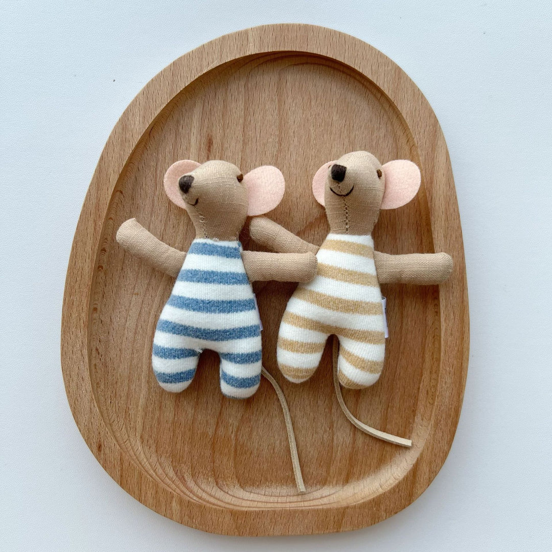 Minimalist Striped Cotton Mouse Comforter Plush with Felt Ears and Tail