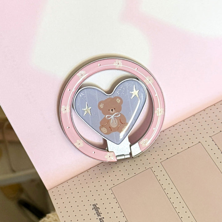 Hand mirror in heart-shaped design with bear motif Stornfield