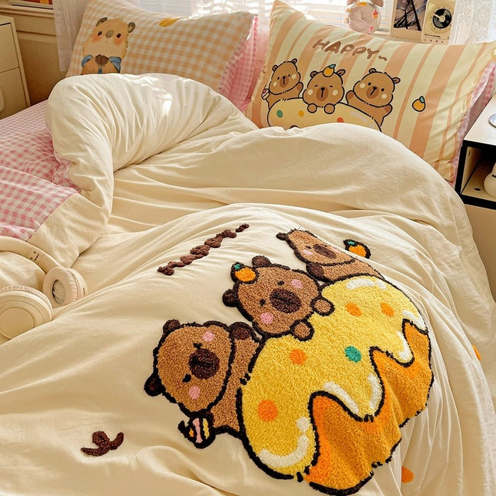 Cute Cartoon Bear Pattern Duvet Cover Set