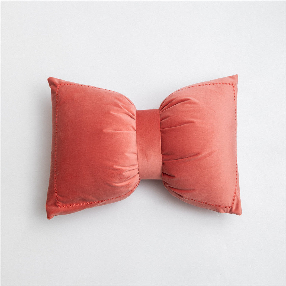 Velvet Bow Accent Pillow with Stud-Trim and Center Cinch