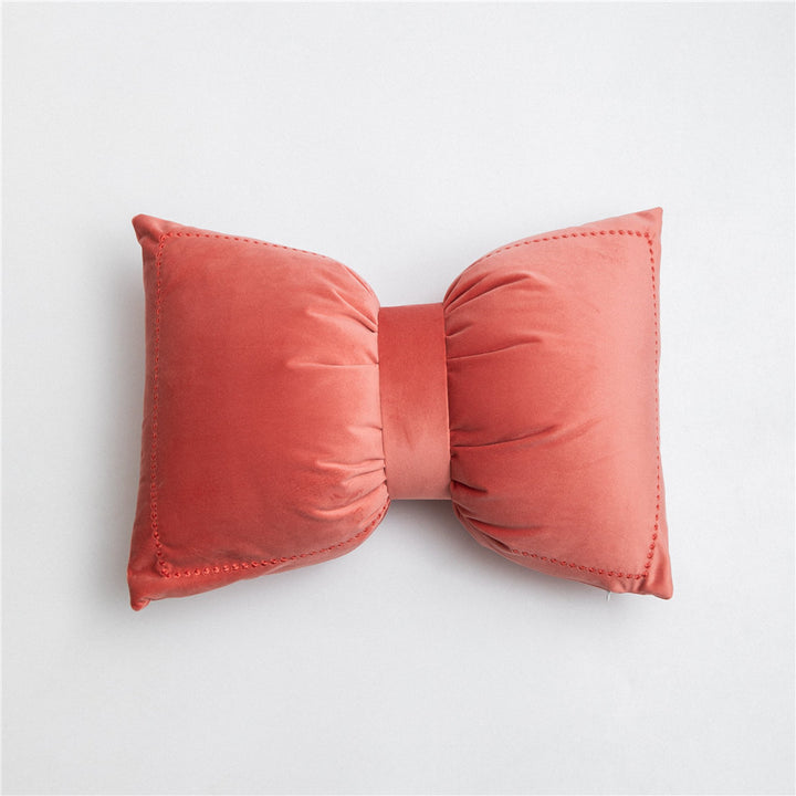 Velvet Bow Accent Pillow with Stud-Trim and Center Cinch