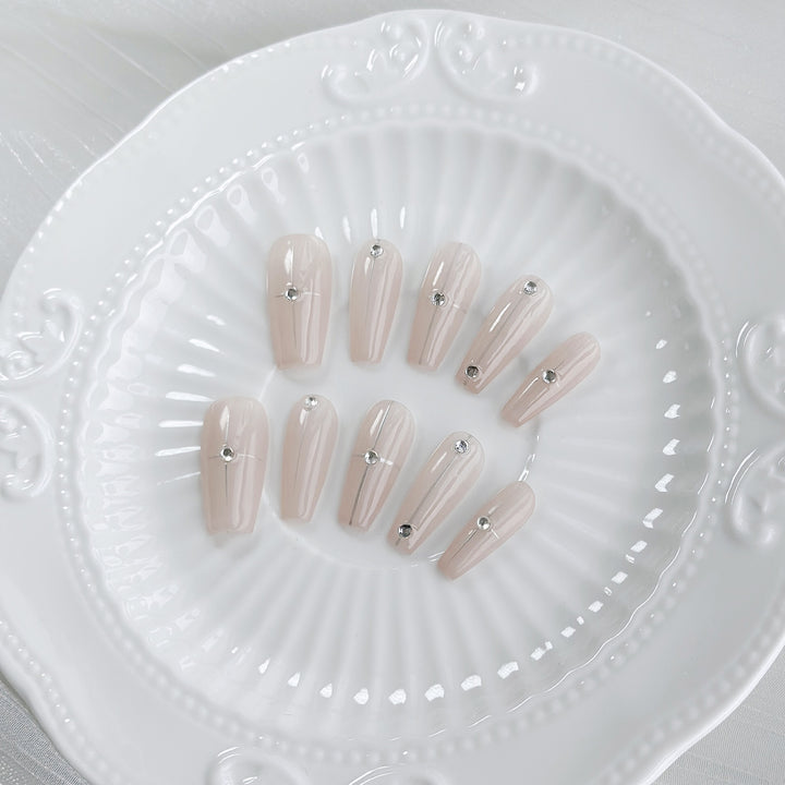 Decorative Stiletto Press-On Nail Set with Crystal Accents