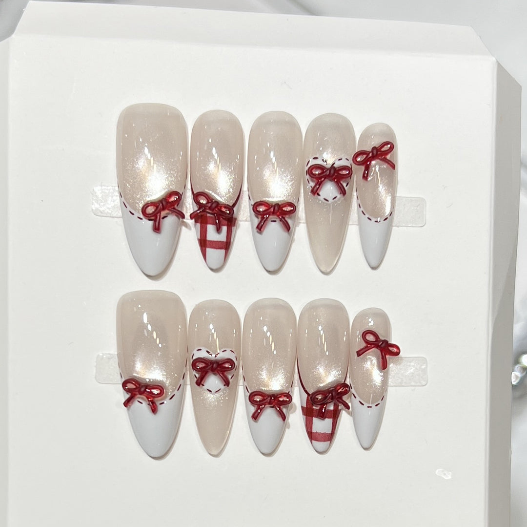 Decorative Stiletto Press-On Nail Set with Bow Accents Stornfield