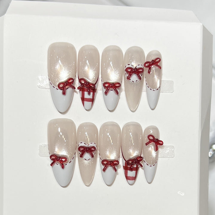 Decorative Stiletto Press-On Nail Set with Bow Accents Stornfield
