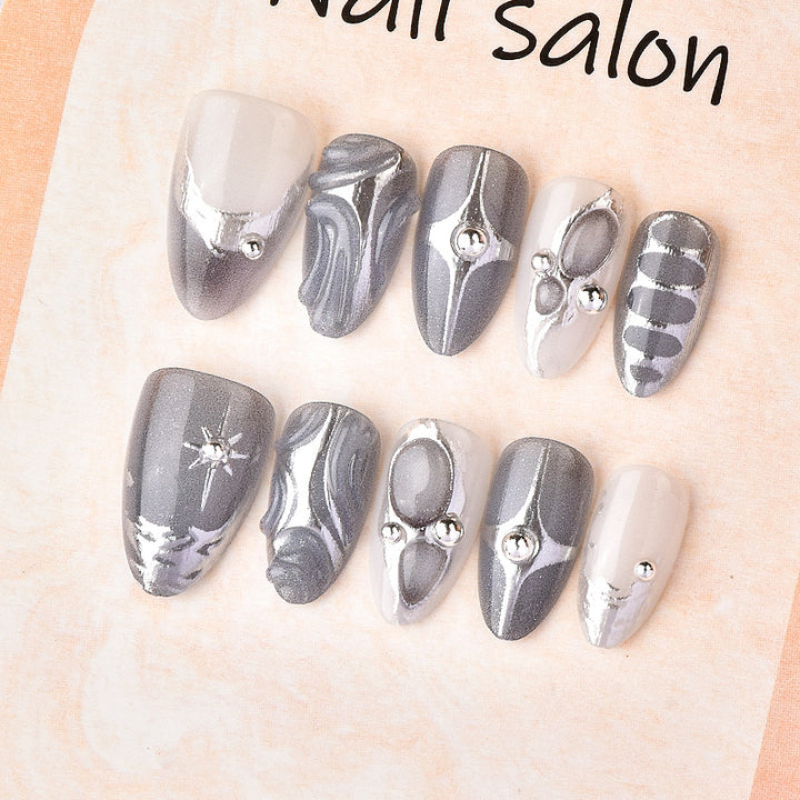 Artistic Press-On Nail Set with Metallic Accents Stornfield
