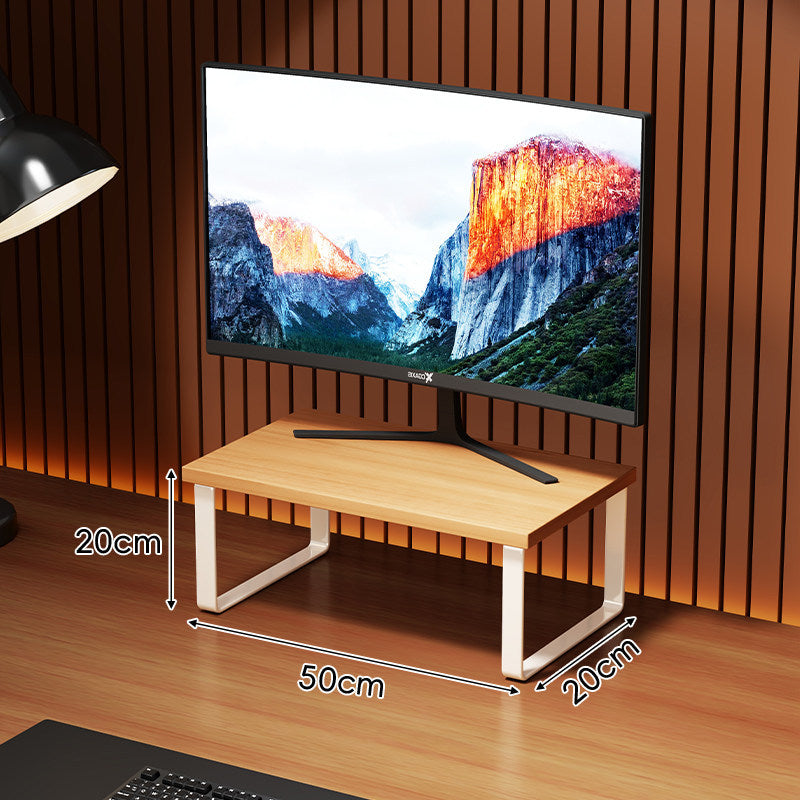 Compact Wooden-Top Monitor Riser Stand with Metal Frame and Under-Shelf Storage
