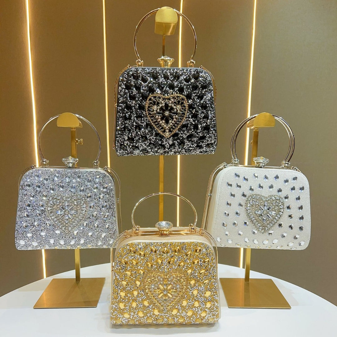 Heart-Shaped Crystal Evening Handbag