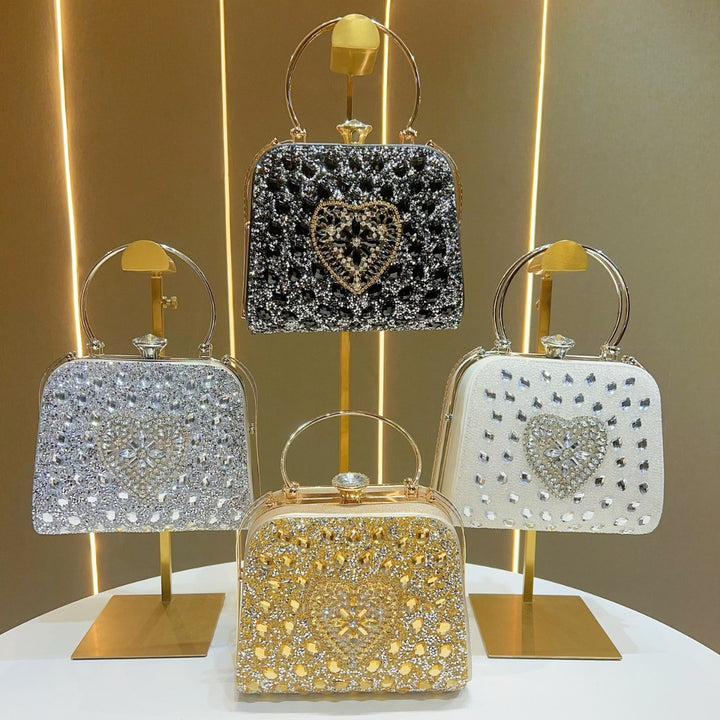 Heart-Shaped Crystal Evening Handbag