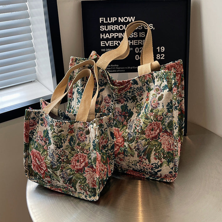 Floral Embroidered Tapestry Tote Bag
