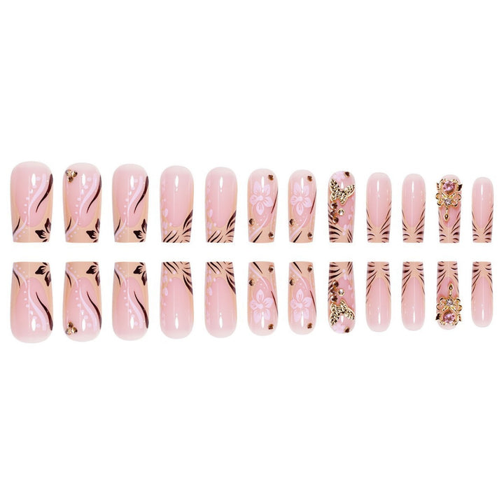 Artistic Press-On Nails with Floral and Gemstone Accents Stornfield