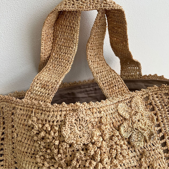 Handmade straw bag with floral details Stornfield