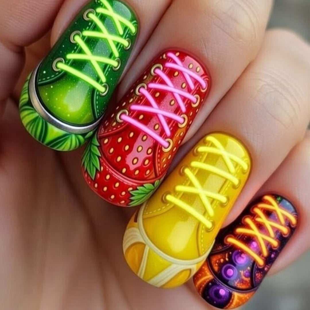 Creative art nails in colorful sneaker design Stornfield