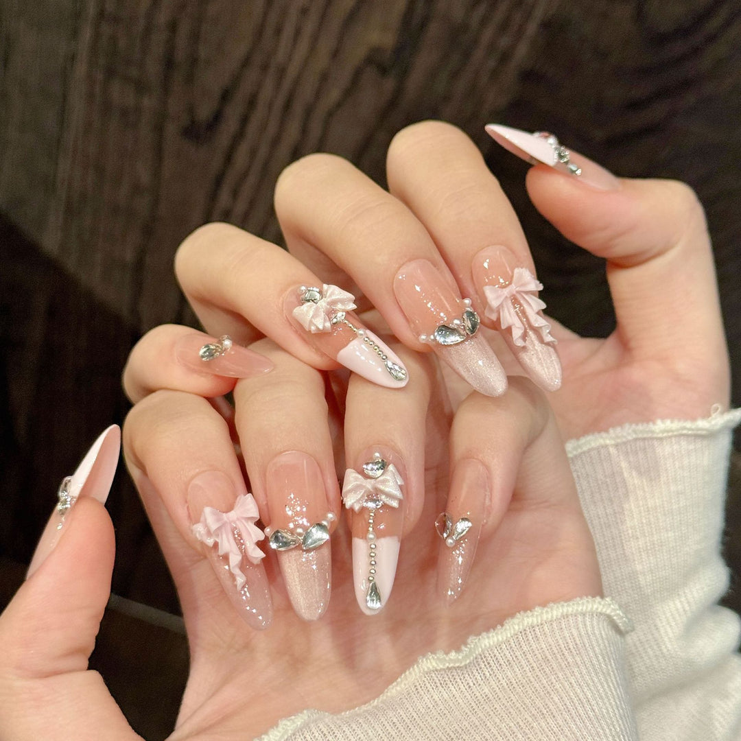Decorative Press-On Nail Art Set with Embellishments