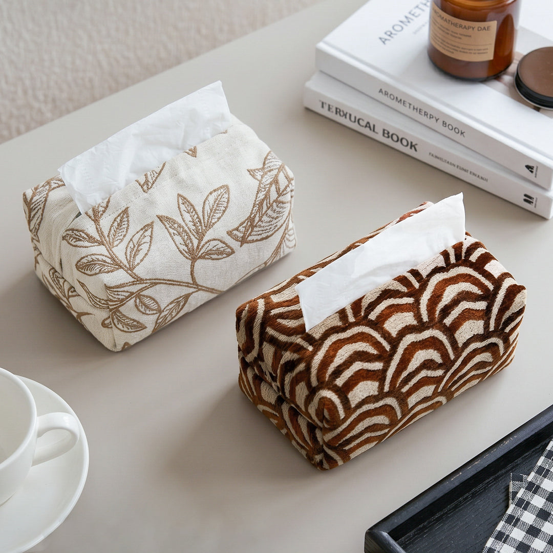 Decorative tissue box cover with floral design