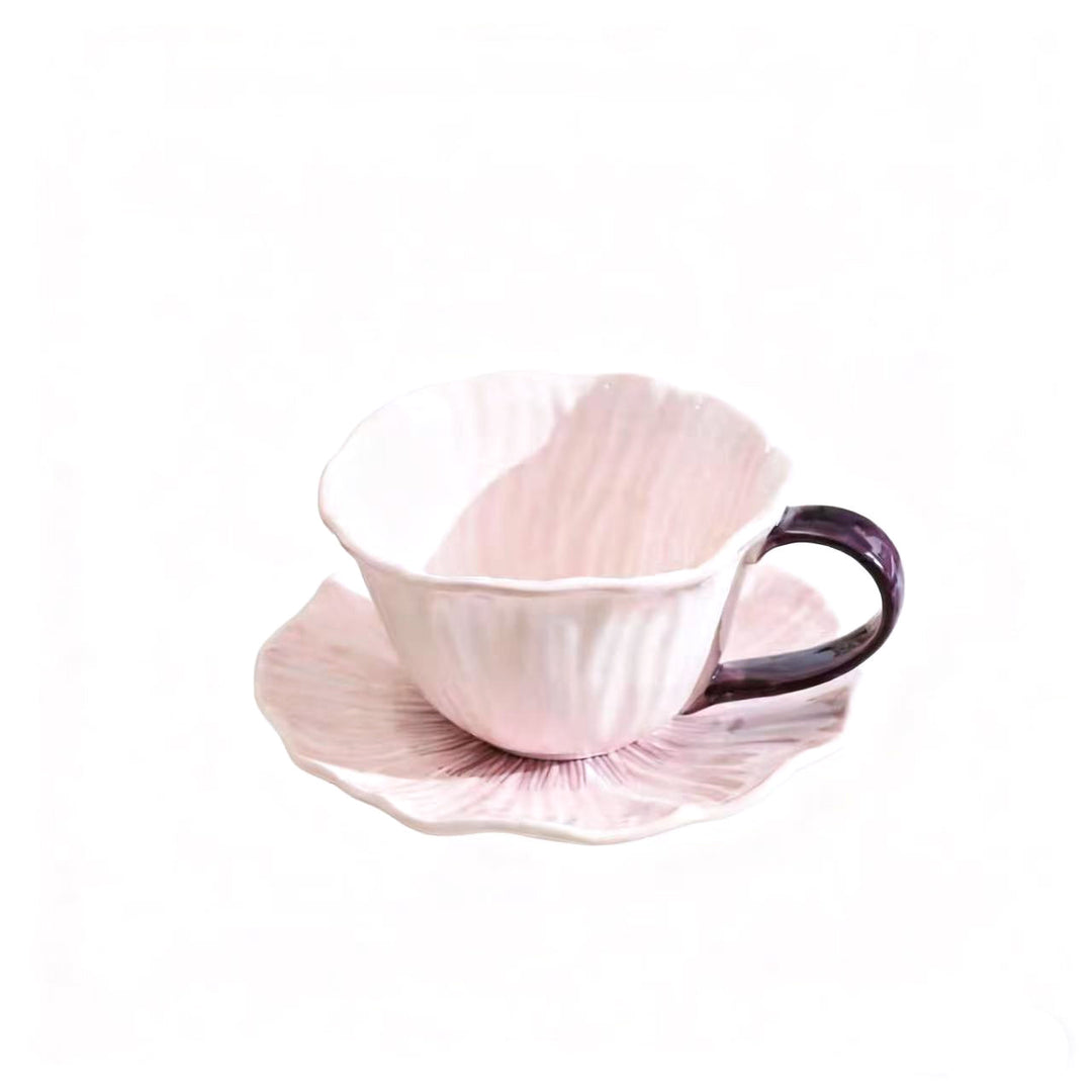 Ceramic mug with saucer in flower shape