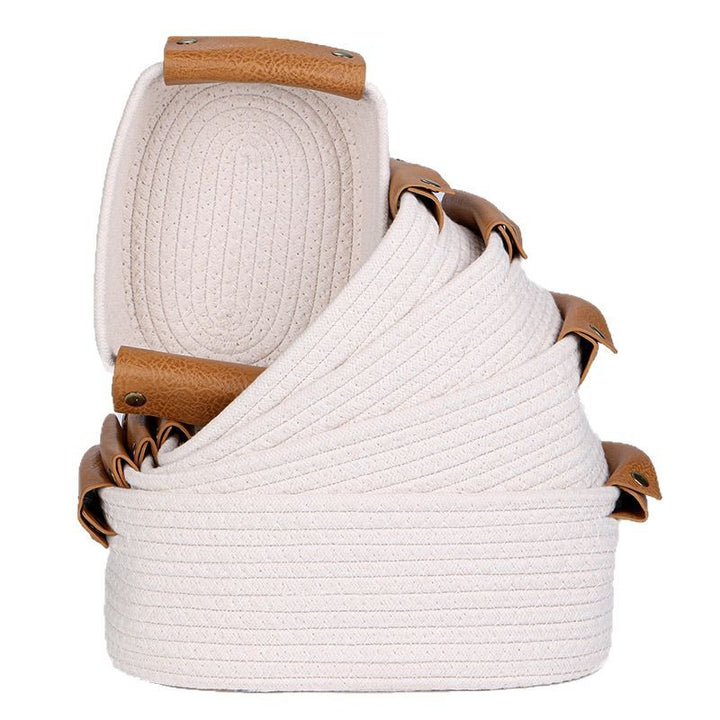 Women Braided Storage Basket with Leather Handles Stornfield