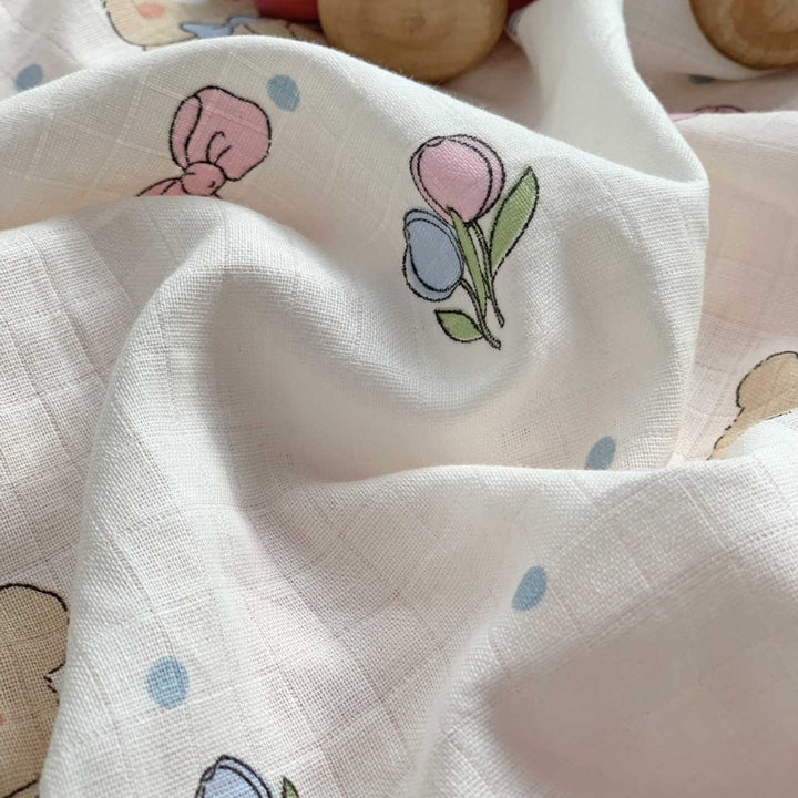 Baby Muslin Pillow Set with Bear Print & Soft Gauze Ruffled Edge