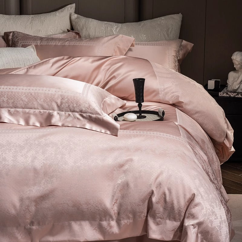 Silk-Blend Jacquard Sateen Duvet Cover Ensemble with Decorative Oxford Shams