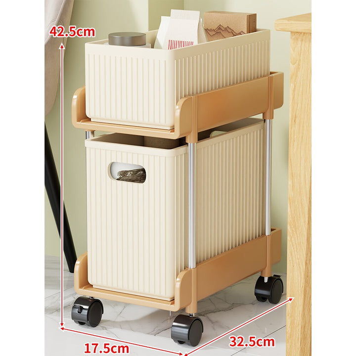 Slim Stackable Two-Tier Plastic Storage Bin Organizer with Removable Baskets