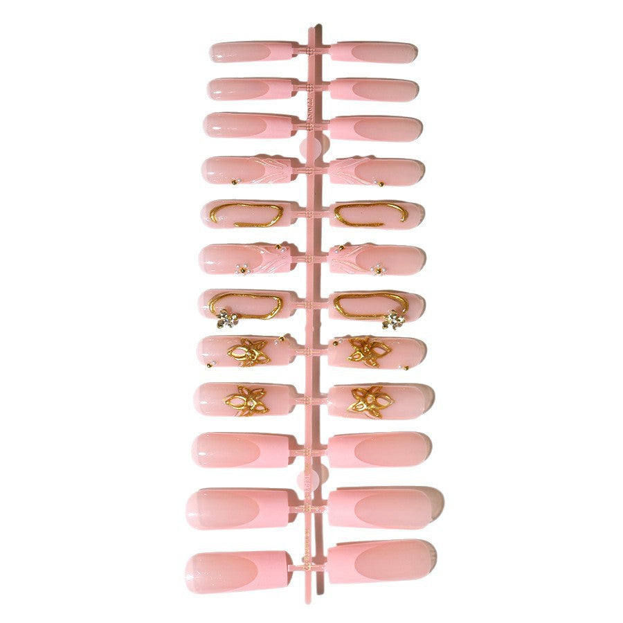 Elegant Artificial Nail Tips with Gold Accents Stornfield