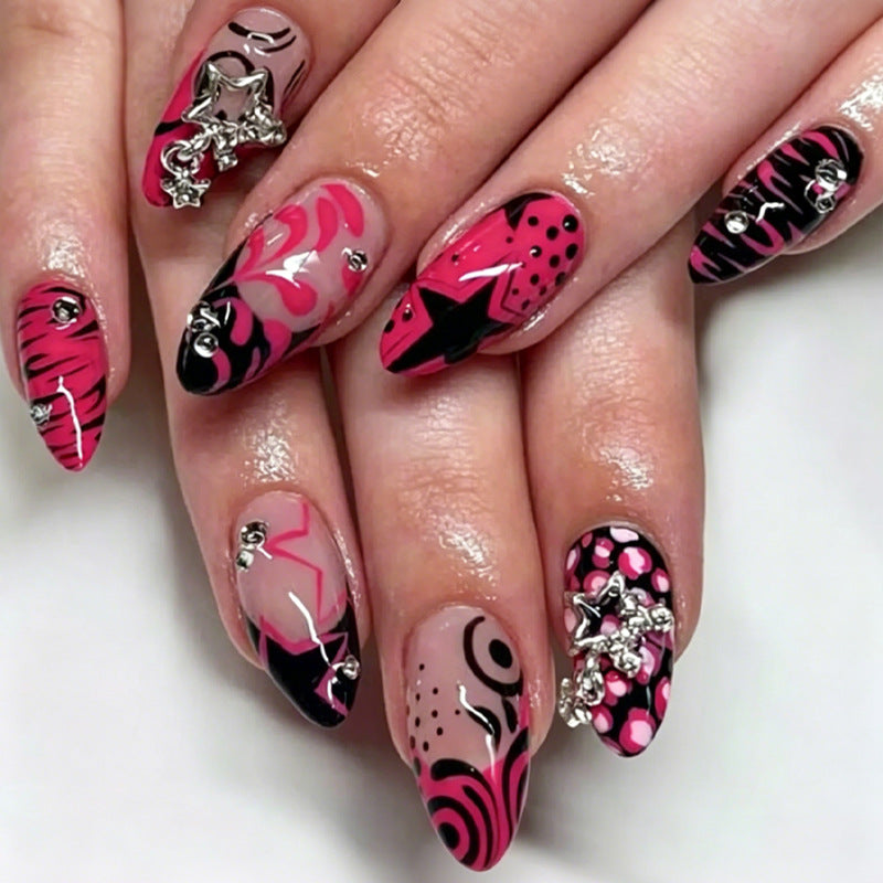 Nail art set with playful patterns and rhinestone embellishments Stornfield