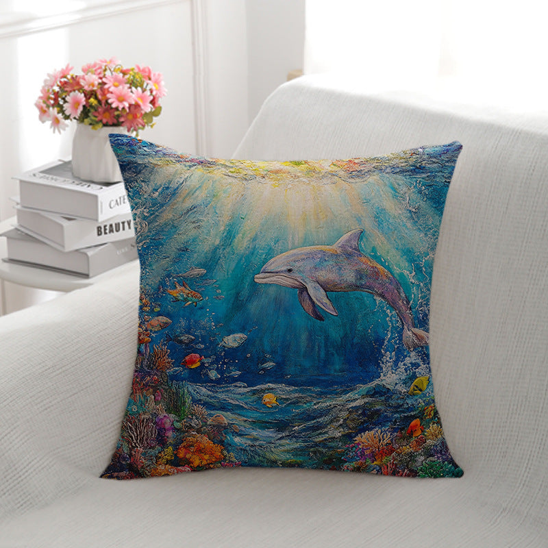 Artistic Dolphin-Themed Decorative Pillow
