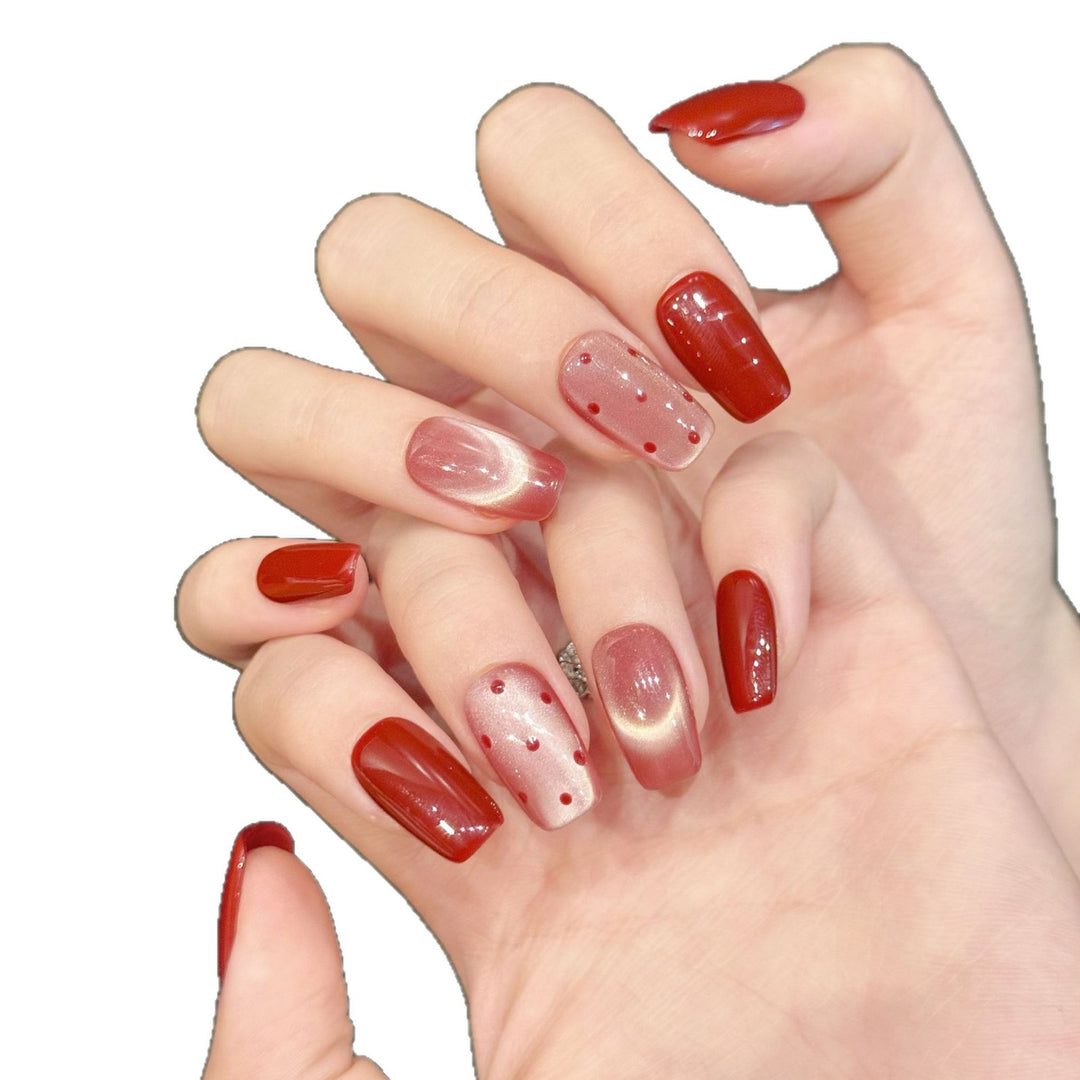 Decorative Press-On Nail Art Set with Elegant Gradient and Polka Dot Patterns