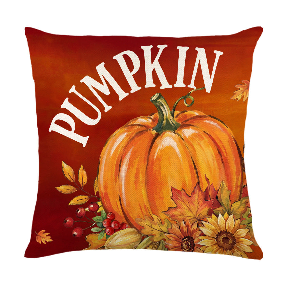 Decorative Autumn Basket Pumpkin Sunflower Square Pillow Cover with Hidden Zipper