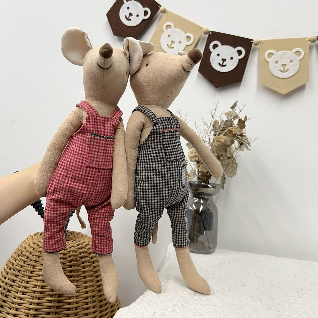 Soft Artisan Mouse Comforter Doll with Polka-Dot Cotton Romper and Linen Collar
