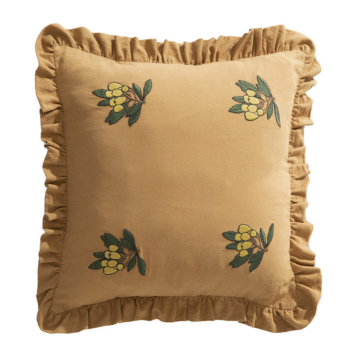Hand-tufted square decorative cushion cover with floral chenille appliqué