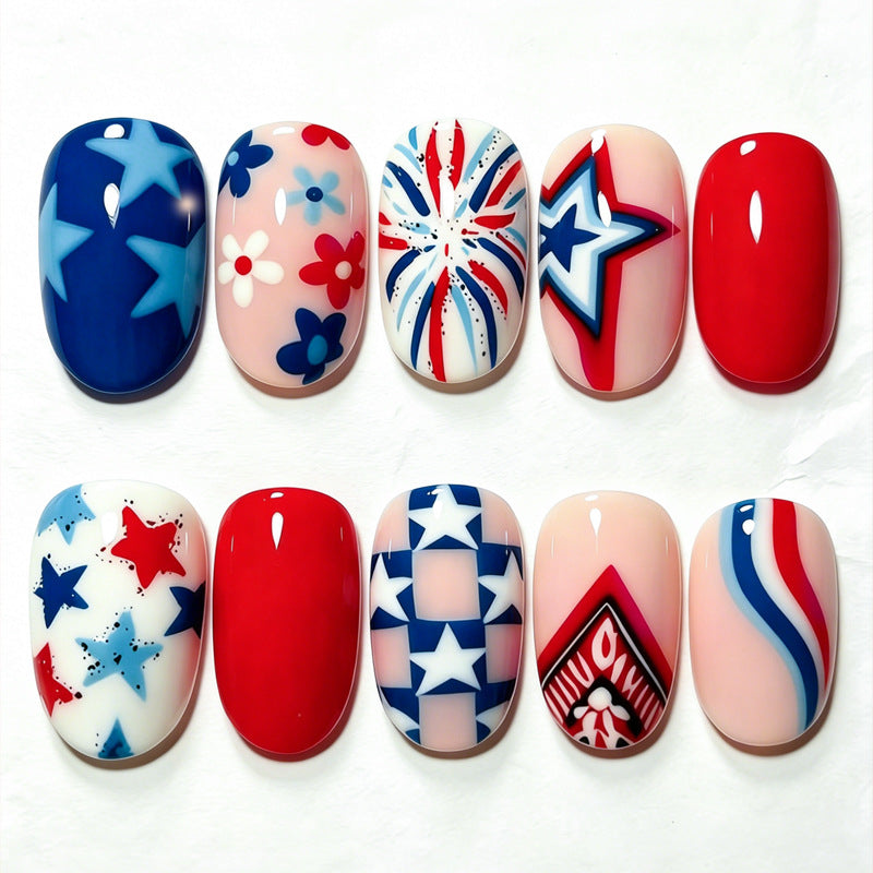 Artificial nail set with creative star and heart patterns Stornfield
