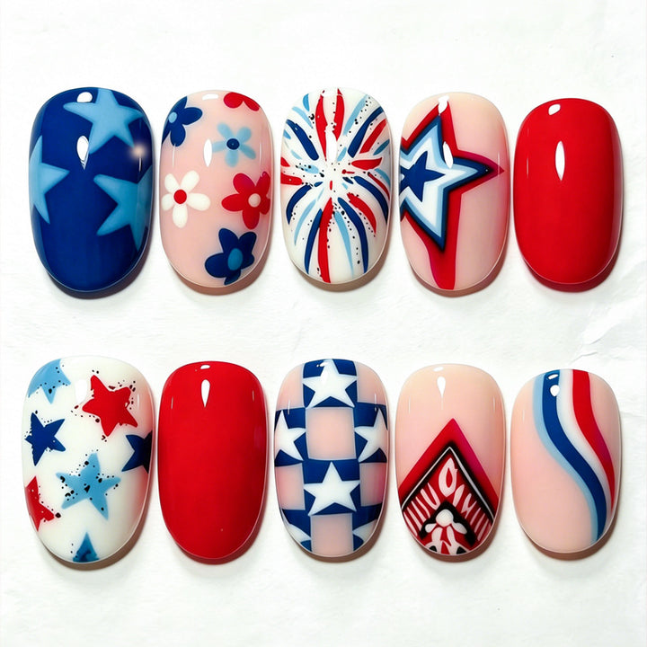 Artificial nail set with creative star and heart patterns Stornfield