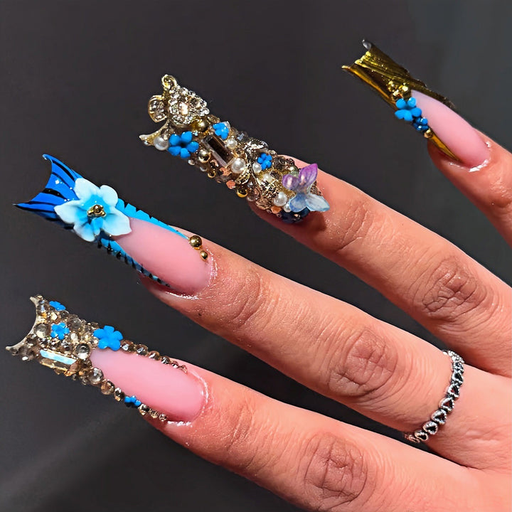 Artistic Floral Embellished Press-On Nail Extensions Stornfield