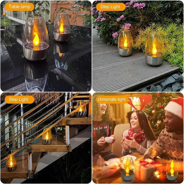 LED Flameless Glass Votive Lantern Pair With Realistic Flicker Flame And Metal Base Stornfield