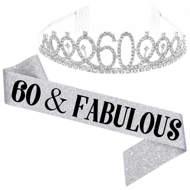 Girl Glittering Birthday Crown and Sash Set Stornfield