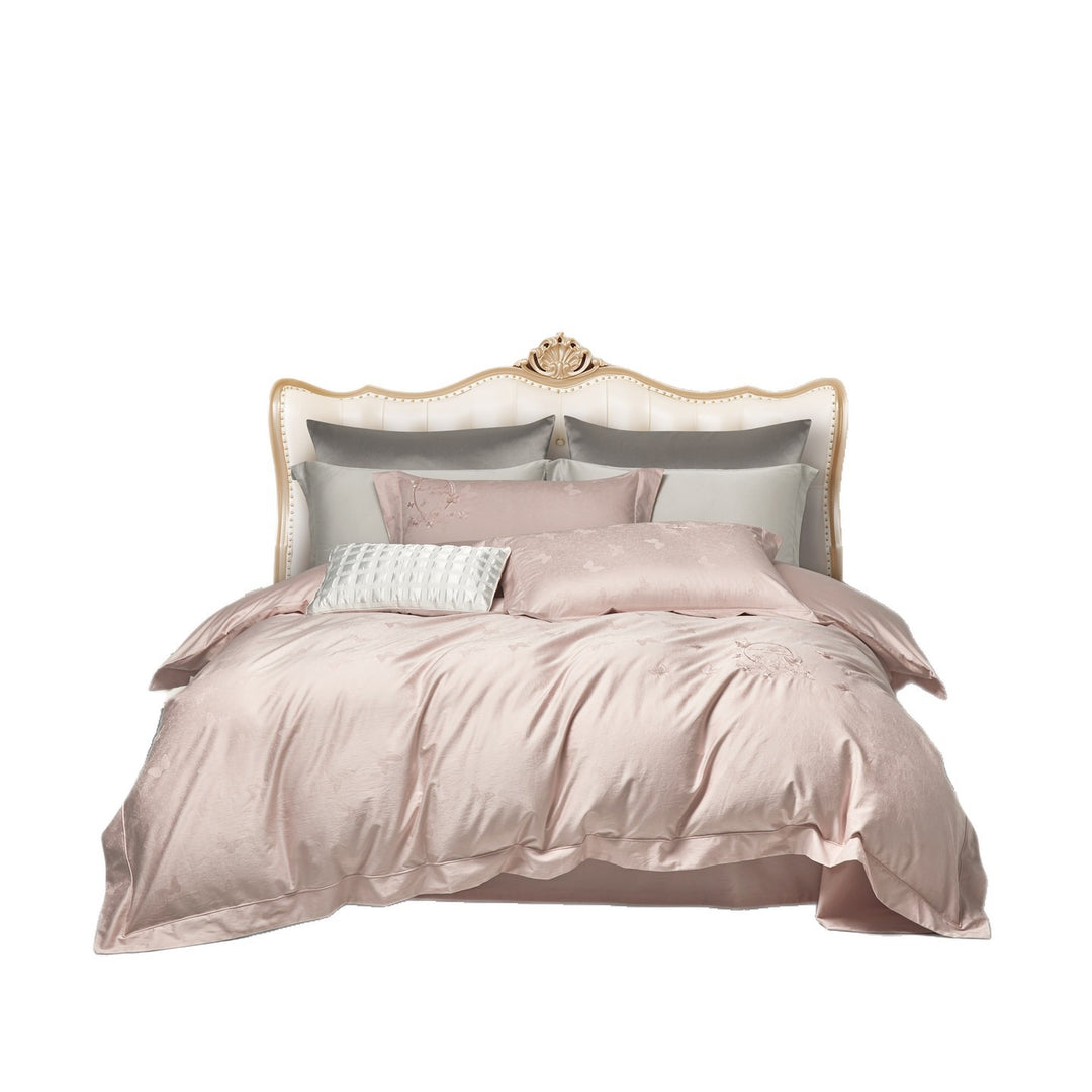 Satin-Jacquard Duvet Cover Set with Subtle Butterfly Jacquard and Pillow Shams