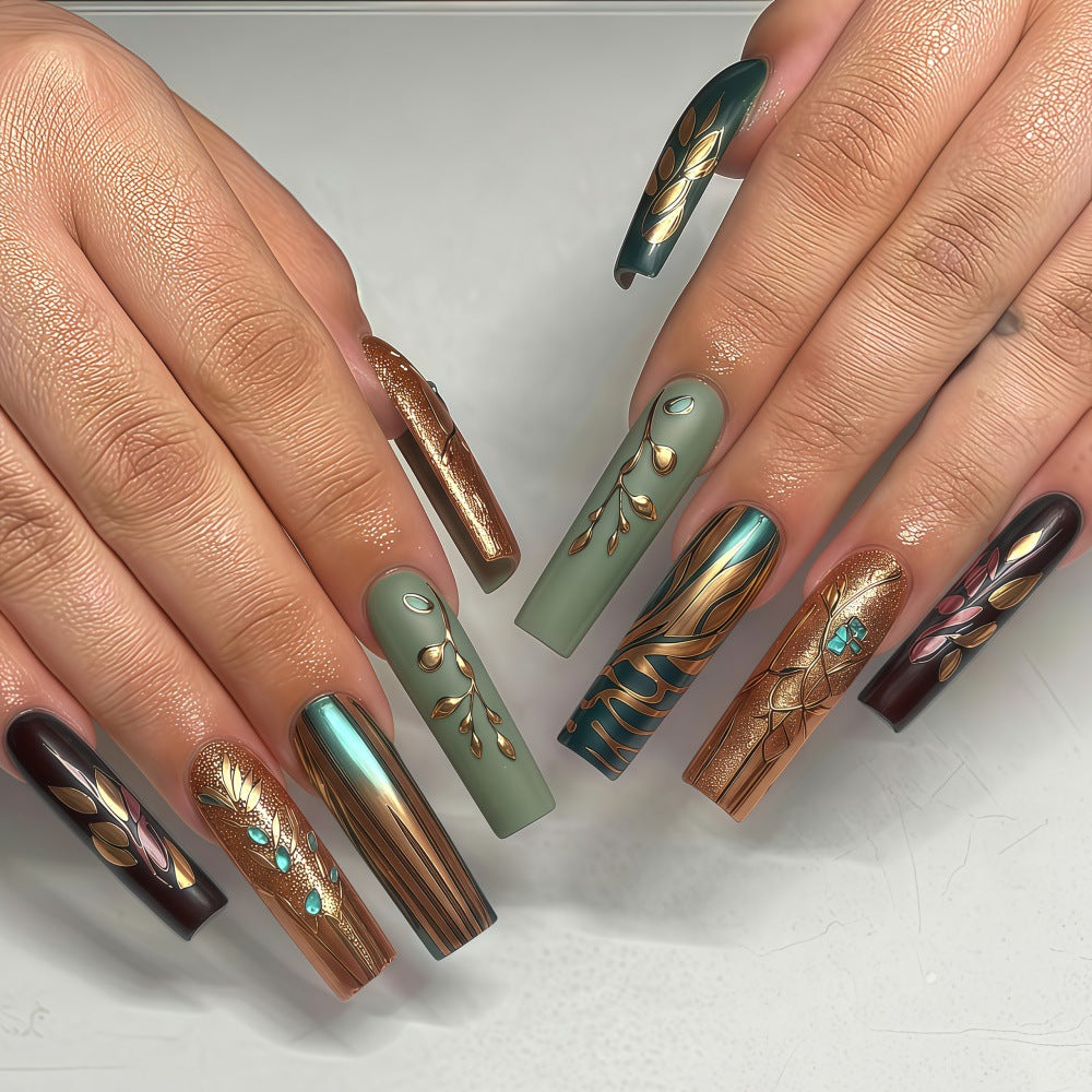 Creative artificial nails with elegant leaf design Stornfield