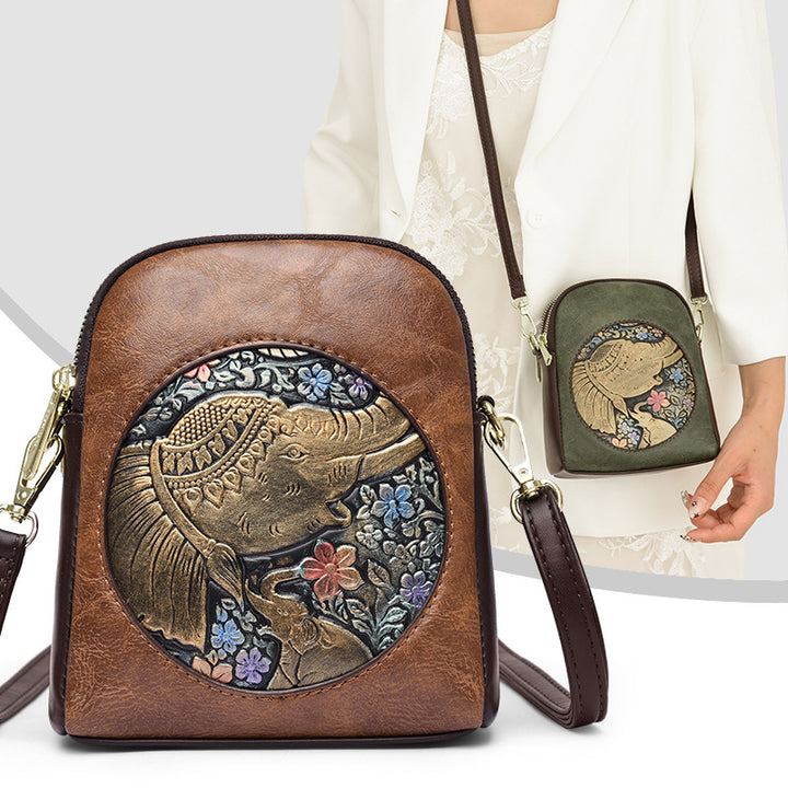 Artistic Embossed Leather Crossbody Bag