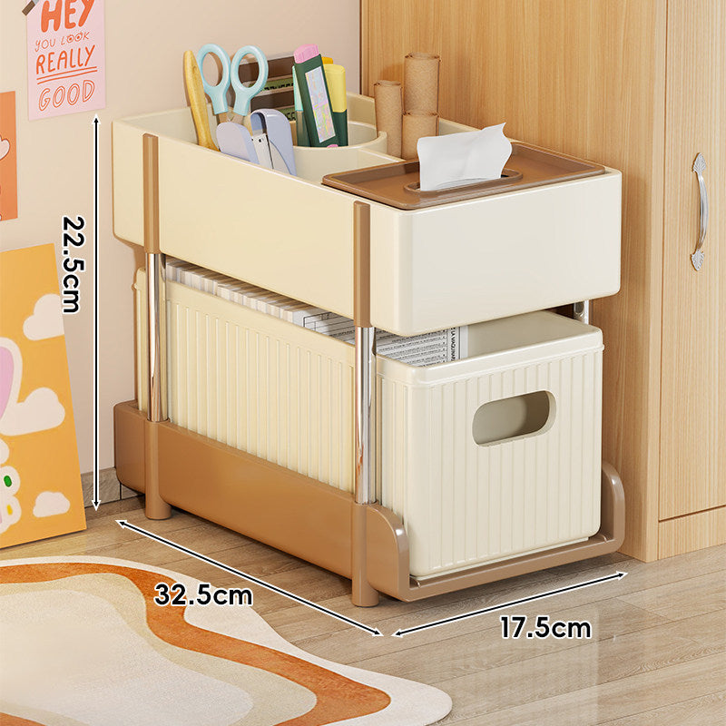 Slim Rolling Multi-Compartment Organizer Cart with Tissue Box Top and Removable Waste Bin