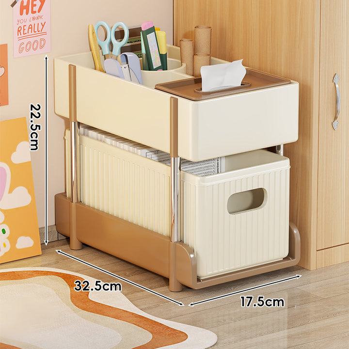 Slim Rolling Multi-Compartment Organizer Cart with Tissue Box Top and Removable Waste Bin