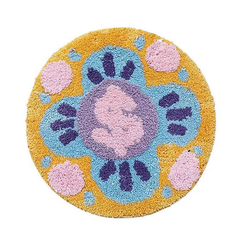 Tufted Plush Round Floral Seat Cushion with Anti-Slip Back