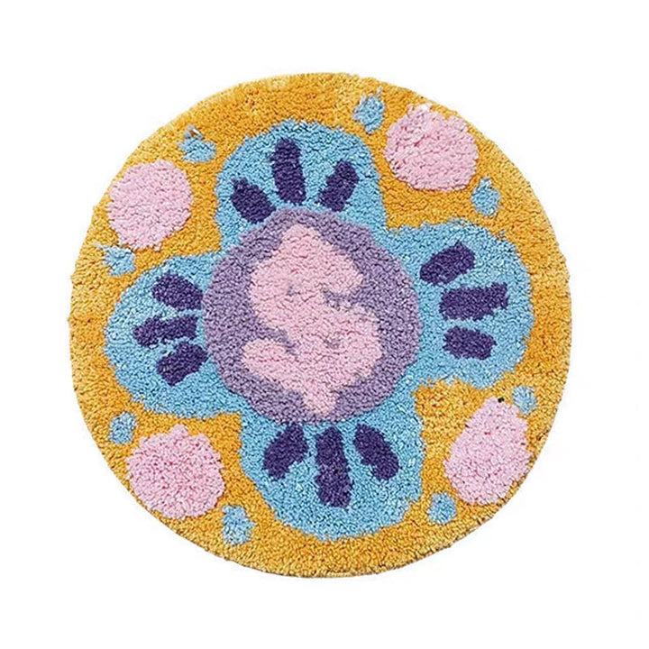 Tufted Plush Round Floral Seat Cushion with Anti-Slip Back