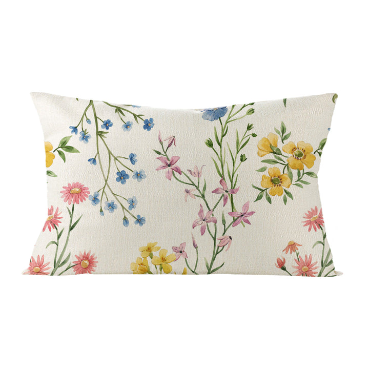 Botanical Watercolor Cotton-Linen Throw Pillow Cover