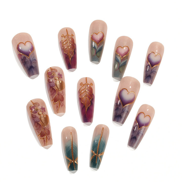 Artificial nails with romantic heart and flower designs Stornfield