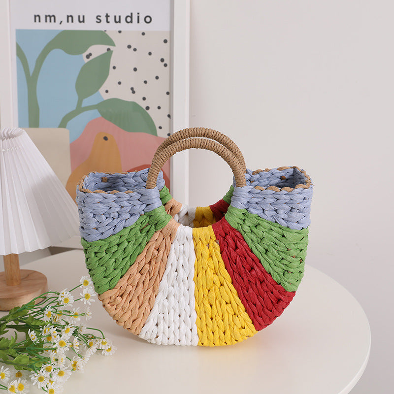 Handmade wicker bag with colorful pattern Stornfield