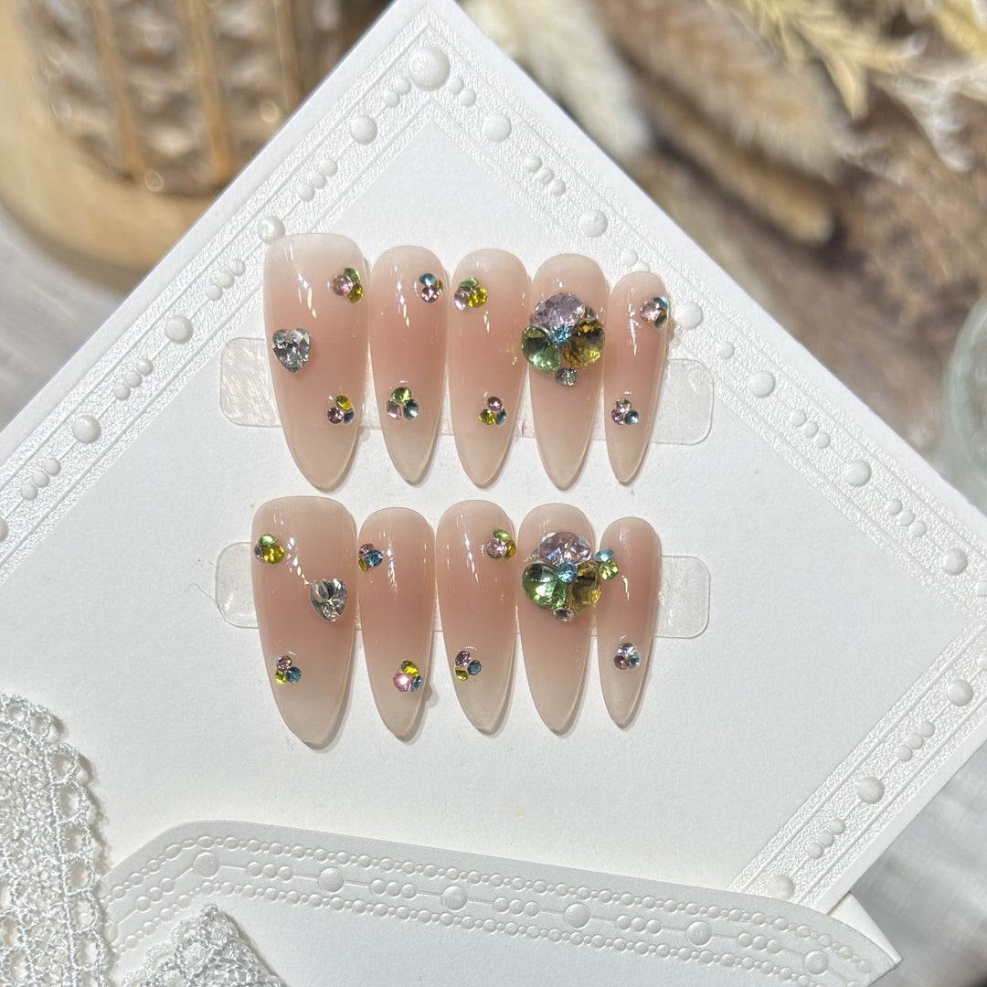 Glamorous Stiletto Press-On Nail Set with Colorful Gem Accents Stornfield