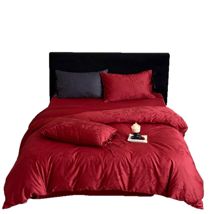 Luxurious jacquard bedding set with bow closures and floral relief