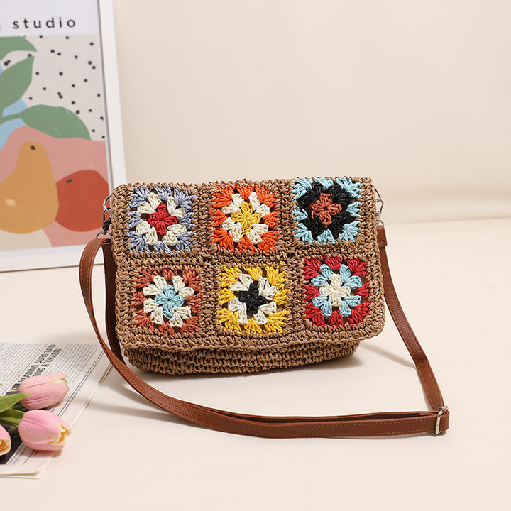 Fashionable shoulder bag with colorful crochet pattern Stornfield