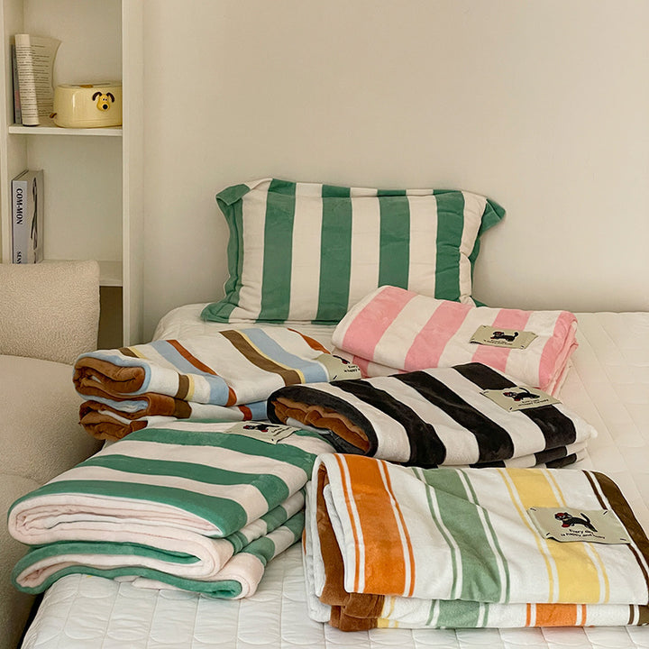 Oversized Striped Plush Wearable Blanket Poncho